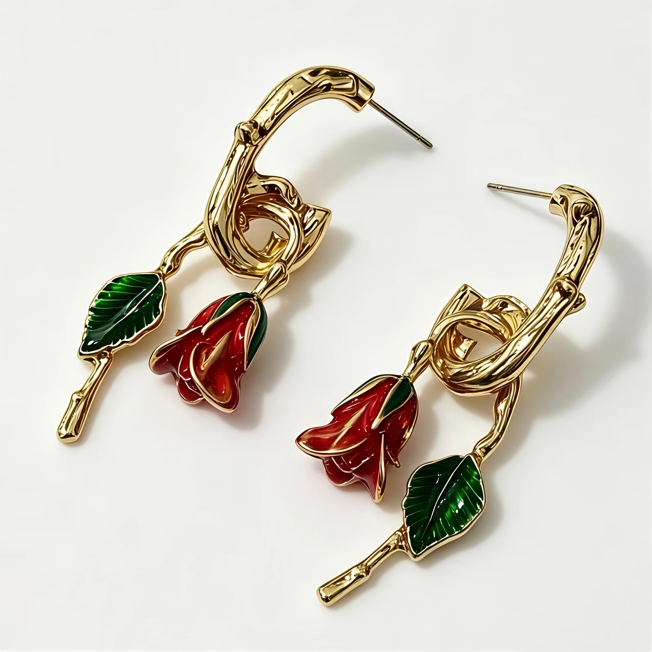 Women's Elegant Rose-Shaped Drop Earrings, Vintage Style
